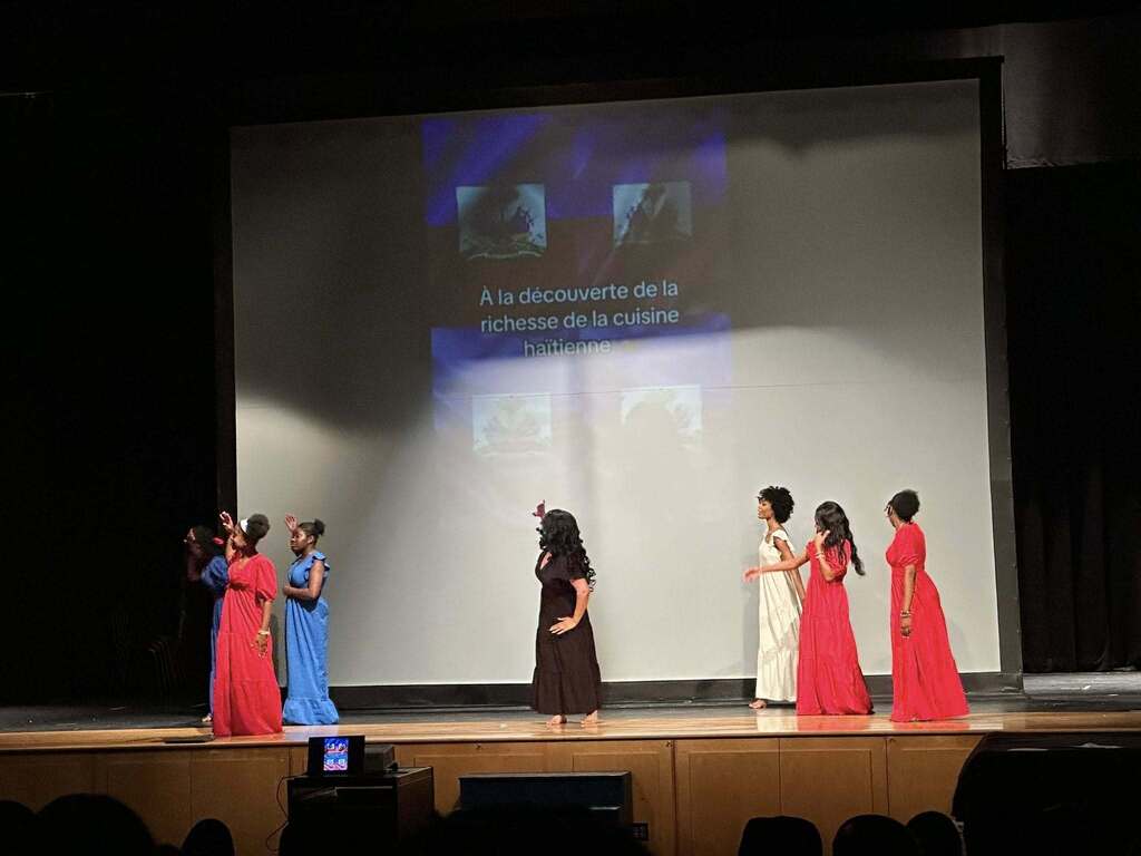 A group of William Penn Senior High School students recently performed in the high school auditorium in celebration of Haitian Flag Day.
