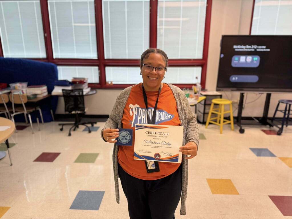 SDCY staff members recently received a certificate and a gift for having perfect attendance during the third marking period of the school year.