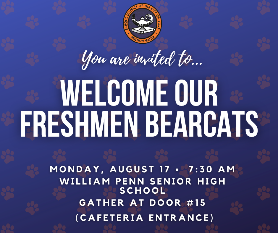 Graphic that says "You are invited to welcome our freshmen bearcats on monday, August 17 starting at 7:30 AM)