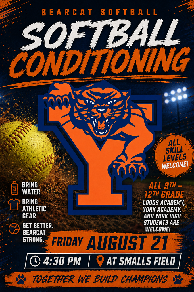 Flyer promoting Bearcat softball conditioning on August 21 at 4:30 p.m. at Smalls Field for students in grades 9–12.