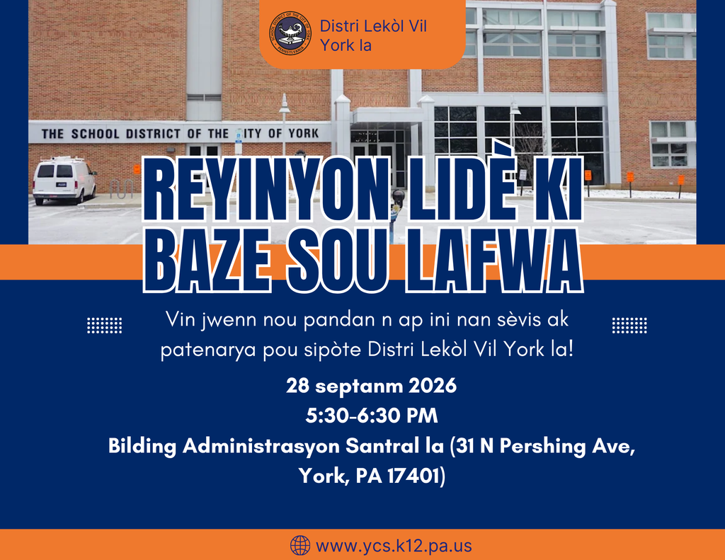 Faith-Based Leaders Meeting flyer for September 28, 2026, at the School District of the City of York Central Administration Building.
