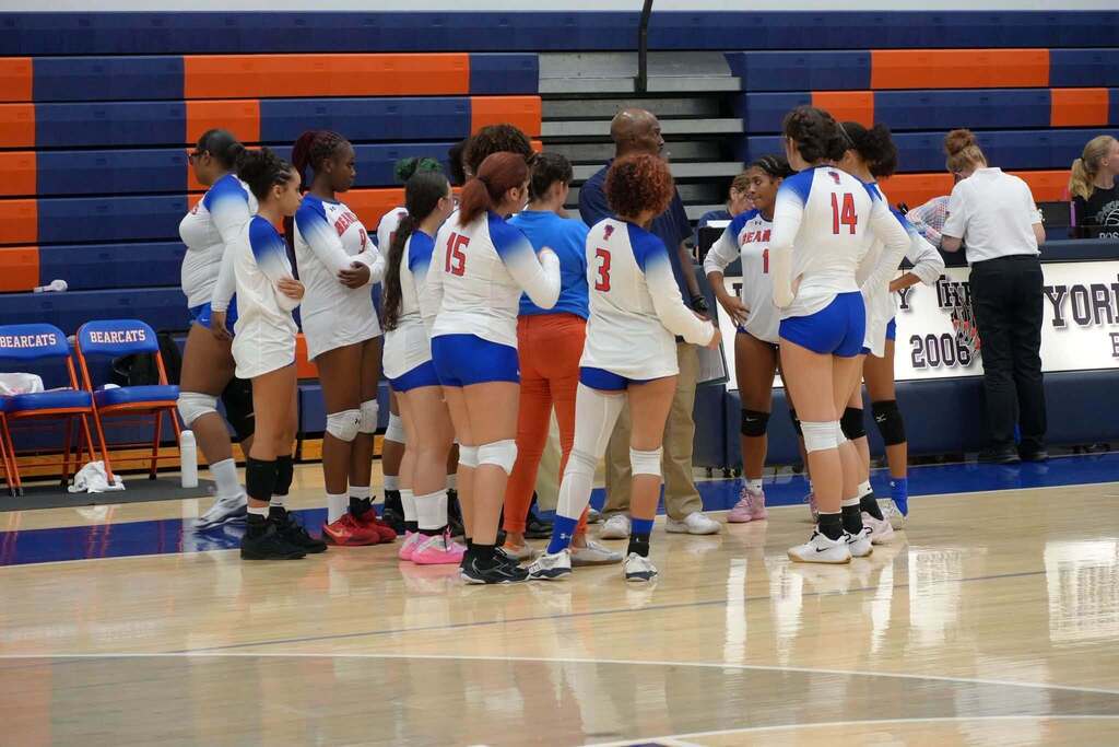 Our York High Girls Volleyball team recently played against York Tech in a school gymnasium. 