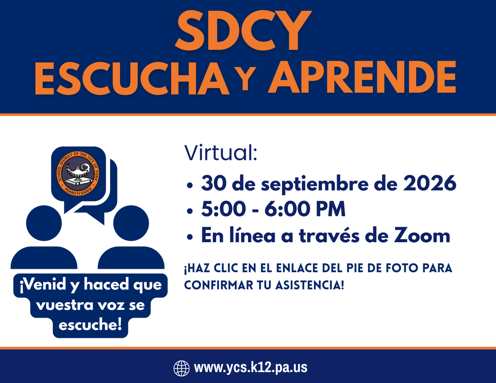 SDCY “Listen and Learn” virtual event graphic for September 30, 2026, from 5–6 PM via Zoom, inviting community members to share their voices.