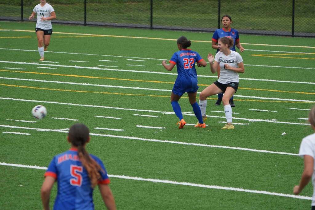 Our York High Girls Soccer team recently played against Fairfield outdoors on a field. 