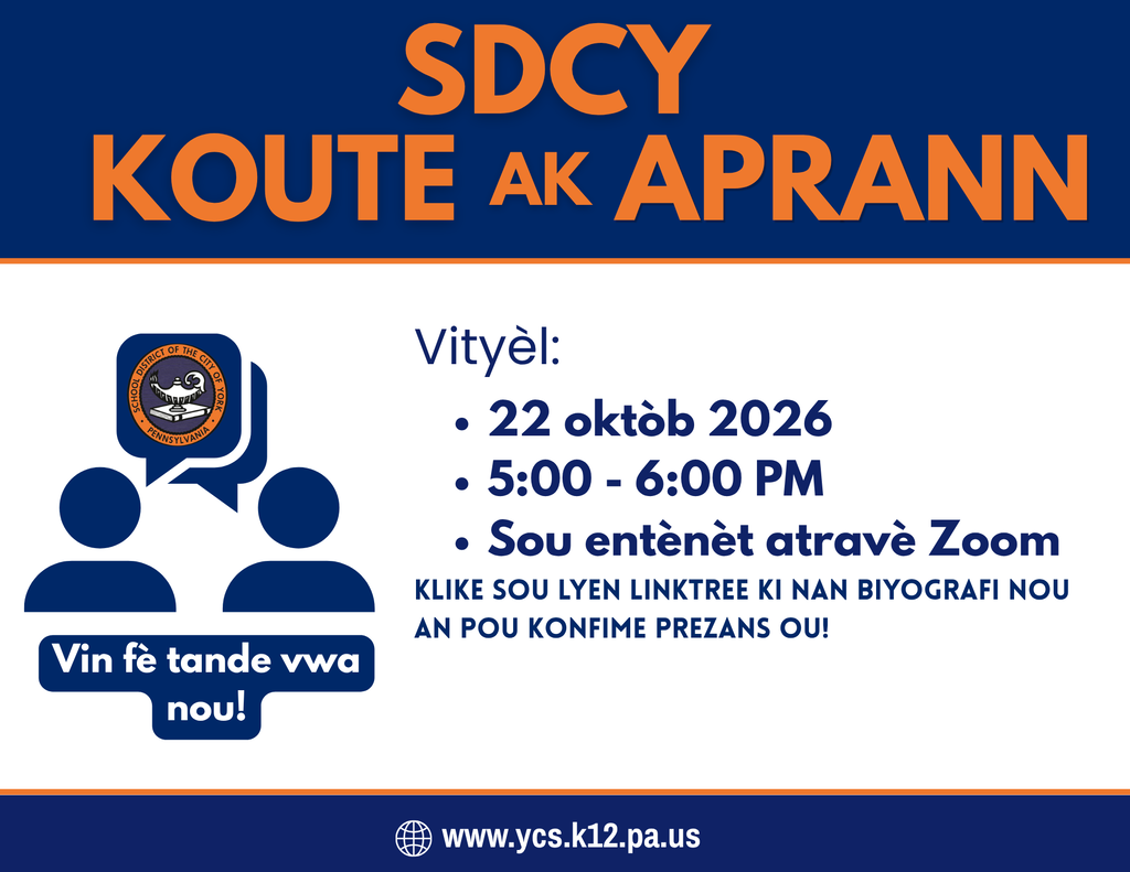 SDCY “Listen and Learn” virtual event graphic for October 22, 2026, from 5–6 PM via Zoom, inviting community members to share their voices.