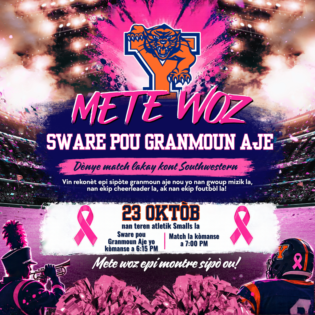 Pink Out Senior Night flyer for the York Bearcats’ final home football game against Southwestern on October 23 at Smalls Athletic Field.