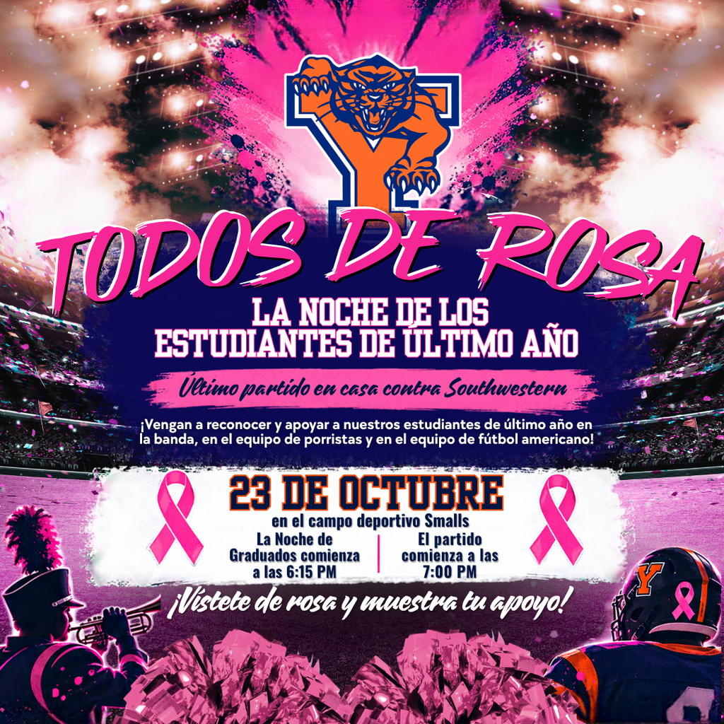 Pink Out Senior Night flyer for the York Bearcats’ final home football game against Southwestern on October 23 at Smalls Athletic Field.