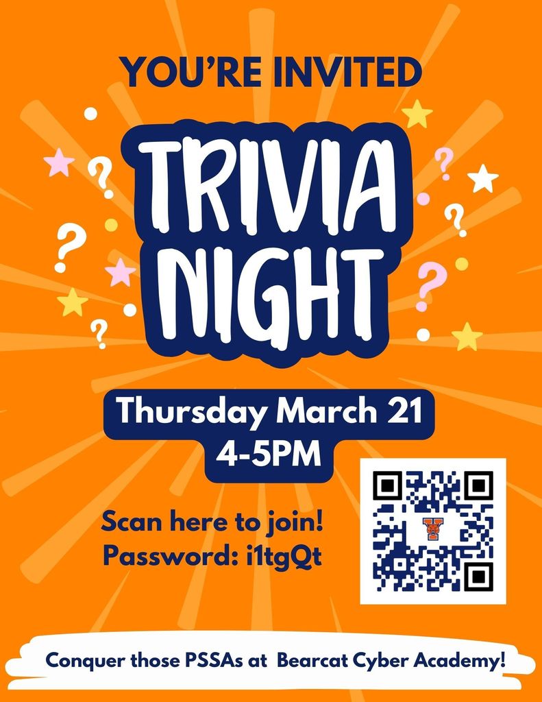 Poster with a QR quote for Trivia Night Thursday March 21 from 4-5PM
