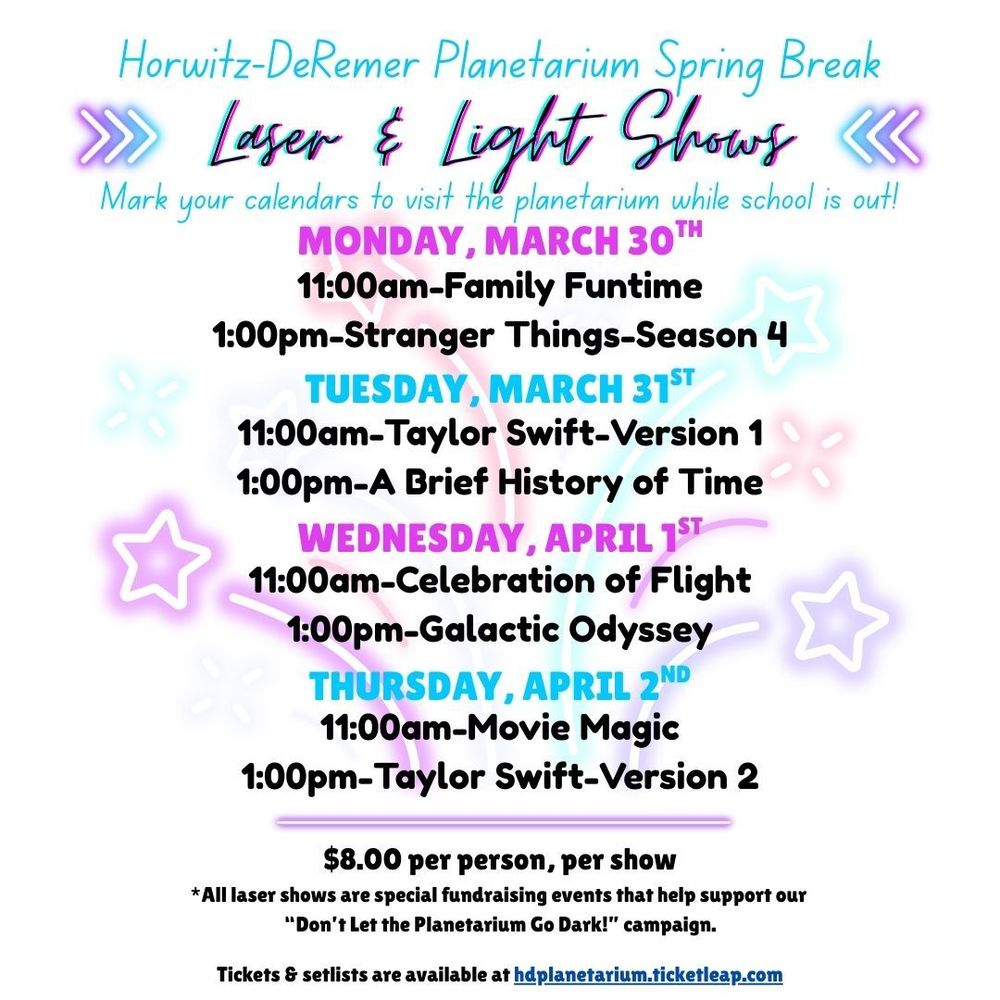 Spring Break Laser and Light Shows during Daytime Fundraiser