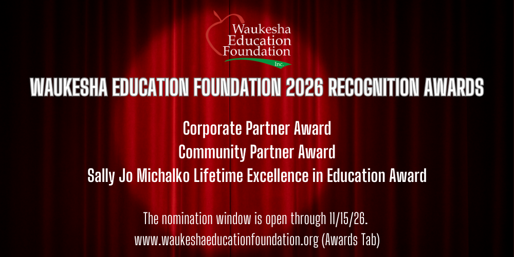 Red curtain background with white letters, an annoucement that the nomination window is open for the 2026 WEF Awards