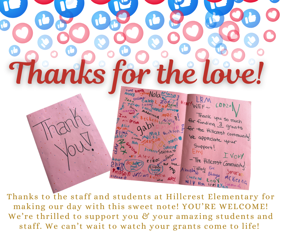 Thank you note from Hillcrest Elementary.