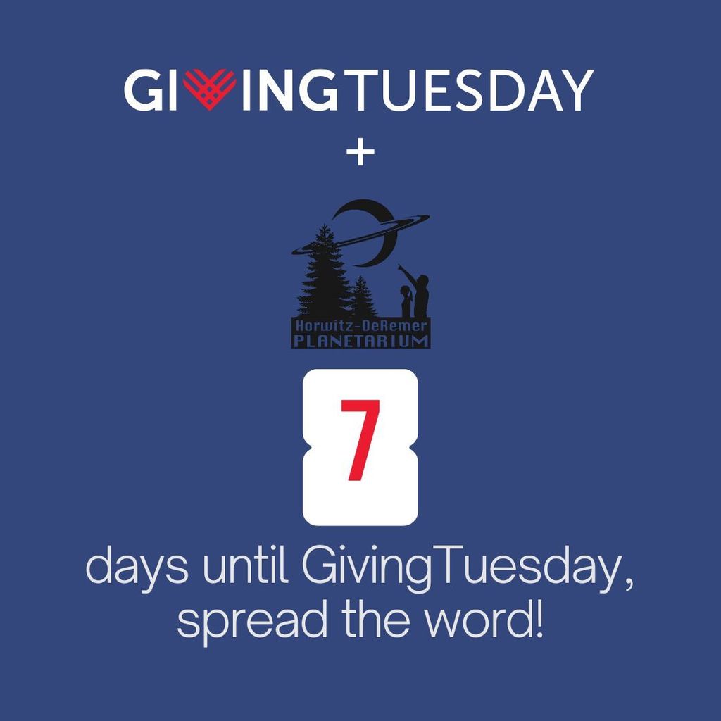 🚀 Big things are on the horizon! In seven days, aka #GivingTuesday, your gift will help us enhance our planetarium system and continue sparking curiosity for all ages. Every donation brings us closer to a brighter, more awe-inspiring experience. 🌌 #WhereTheStarsHangOut