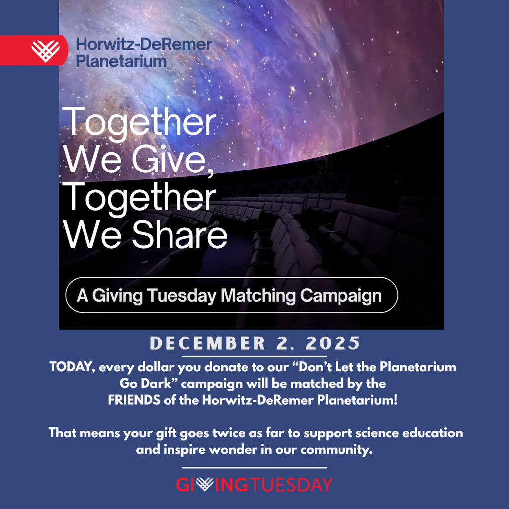 🌌 Today’s the day! It’s #GivingTuesday — and your gift can help us upgrade our planetarium system to inspire even more awe and discovery in our community. Be part of the story where wonder meets the stars. Donate now! ✨ #WhereTheStarsHangOut
