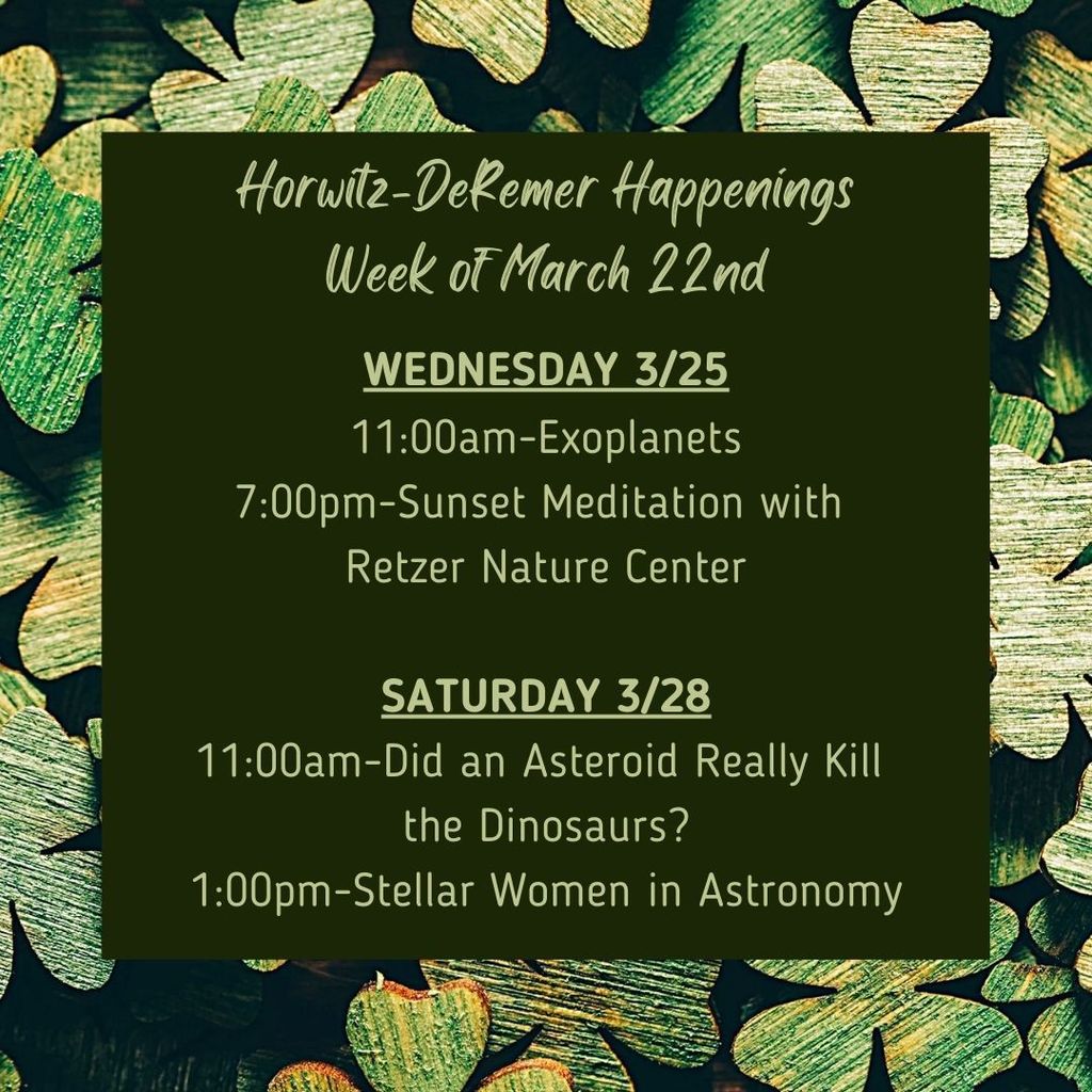 It will be another great week at the planetarium!  And, we are excited for our first ""Sunset Meditation"" of this spring on Wednesday! This is the first of four offerings, so if you are interested, please join us. You can register through the Waukesha County website@  #wherethestarshangout