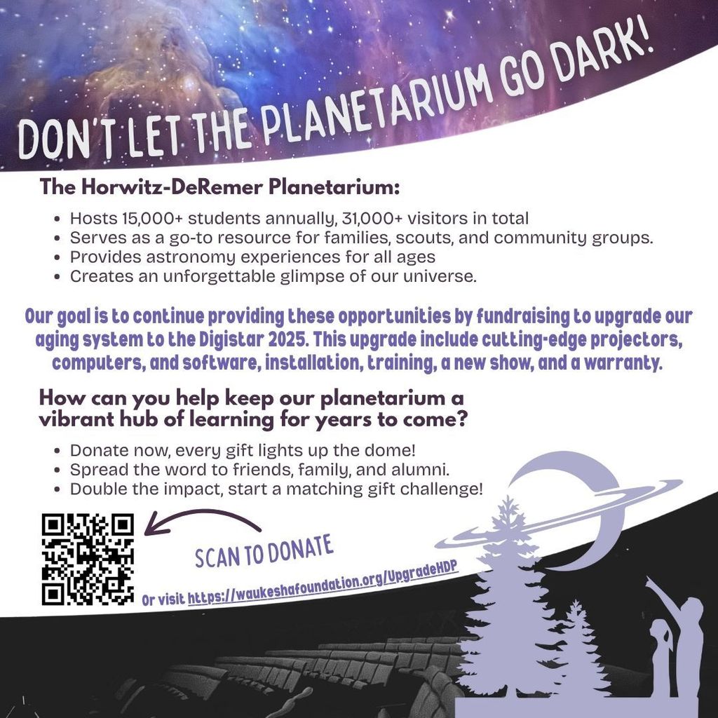 We are deeply appreciative of the financial support received to date, but our efforts are ongoing. We invite you to consider contributing to our 'Don't Let the Planetarium Go Dark' upgrade campaign, as every contribution makes an impact.