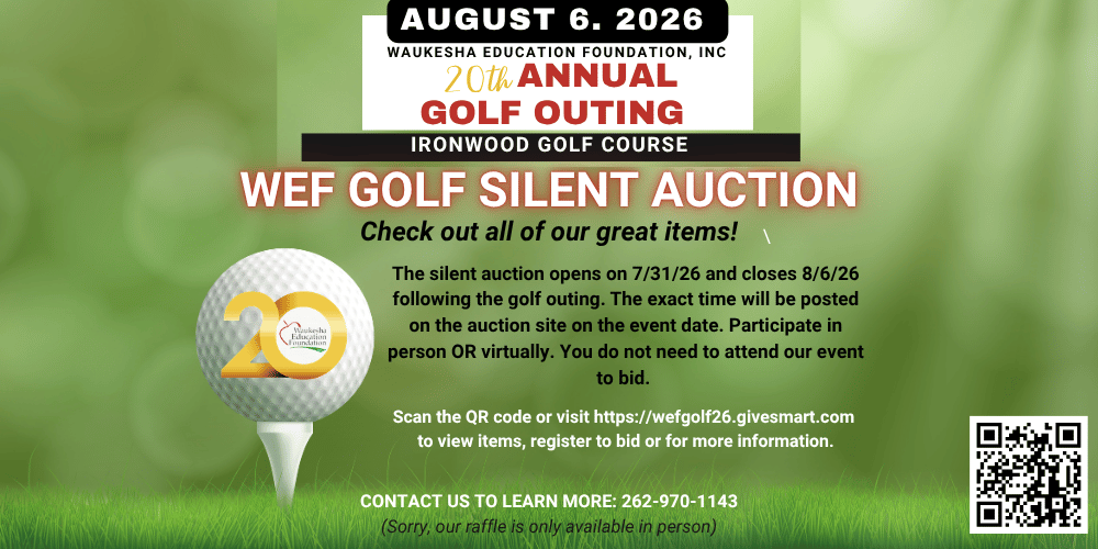 An advertisement for a silent auction on August 6, 2026. It includes details for a 20th annual golf outing.