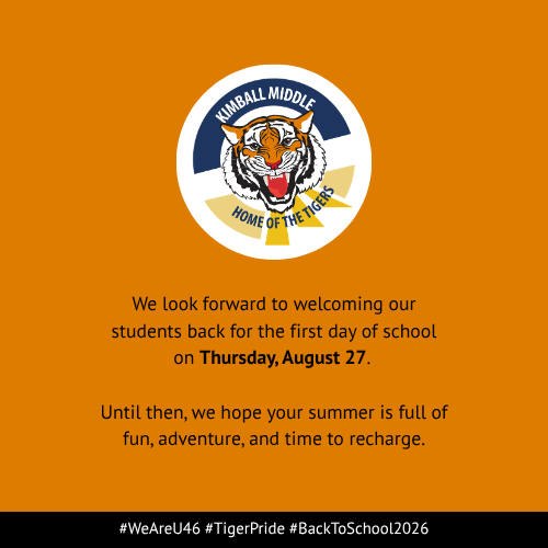 Orange background with white circle. Tiger logo inside circle. Text: "We look forward to welcoming our students back..."