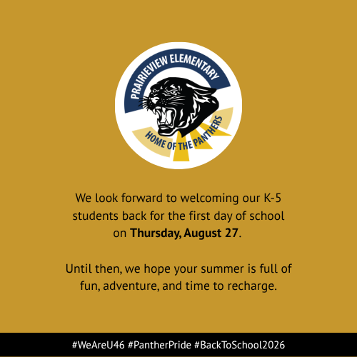 A yellow background displays a circular logo with a black panther and the words "Home of the Panthers". Below is text welcoming students.