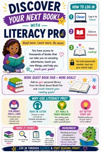 Use Literacy Pro to read this summer--Students Login with cleaver and click on Scholastic to start reading.