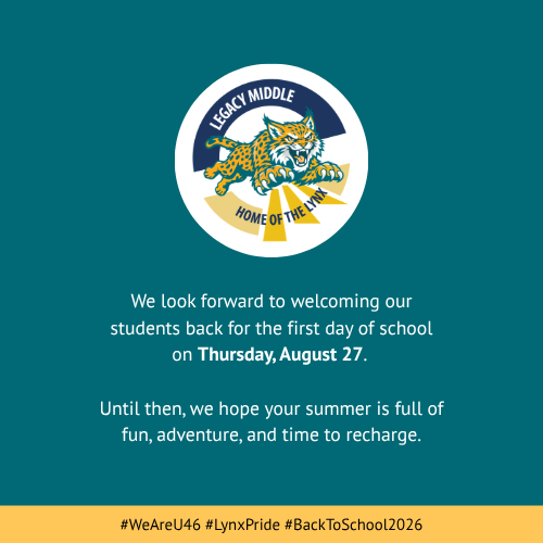 Green and yellow background with a white circle logo featuring a leaping lynx. Text reads: "We look forward to welcoming our students..."