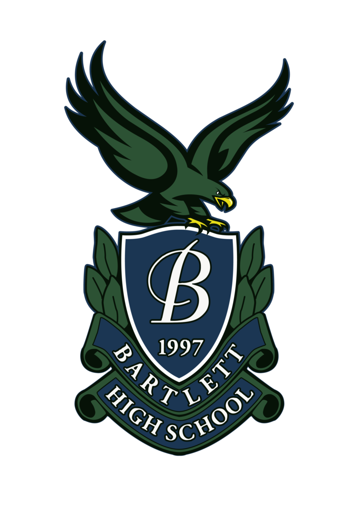 A black background displays a green bird with wings spread, holding a branch, above a shield with the letters "B" and the number "1997".