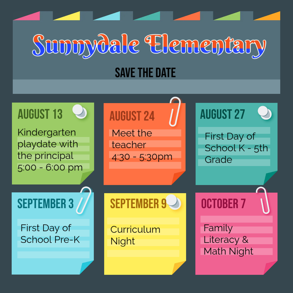 A schedule pinned to a gray background. Event names include "Kindergarten playdate", "Meet the teacher", and "Curriculum Night".