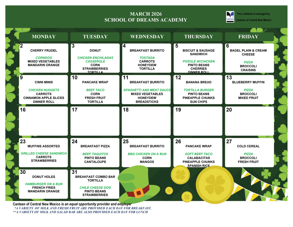 March Lunch Schedule