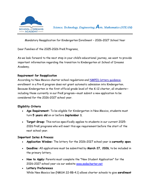 Mandatory Reapplication for Kindergarten