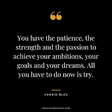 You have the patience, the strength and the passion to achieve your ambitions, your goals and your dreams. All you have to do now is try.