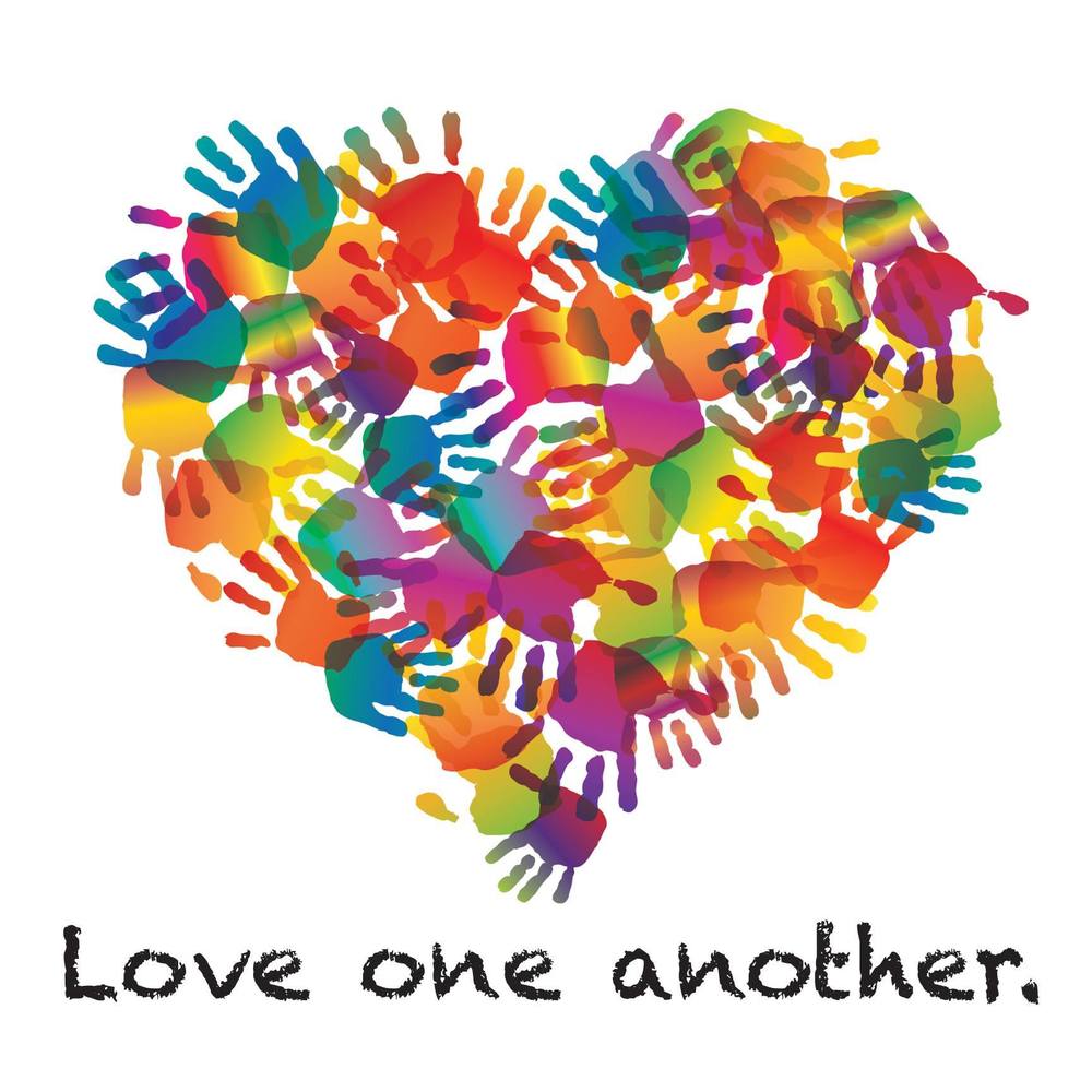 Love one another (image of handprints creating a heart)
