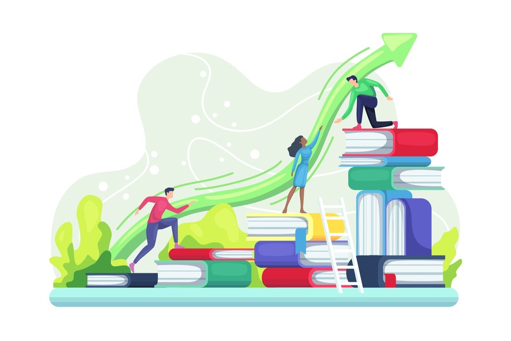 image of people climbing book to reach success and achievement