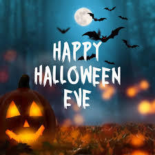 Happy Halloween Eve (picture of a Jack-o-Lantern and some bats flying in the night in a forest)