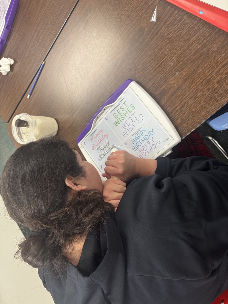 SCHS student, Damian, giving handwriting a try