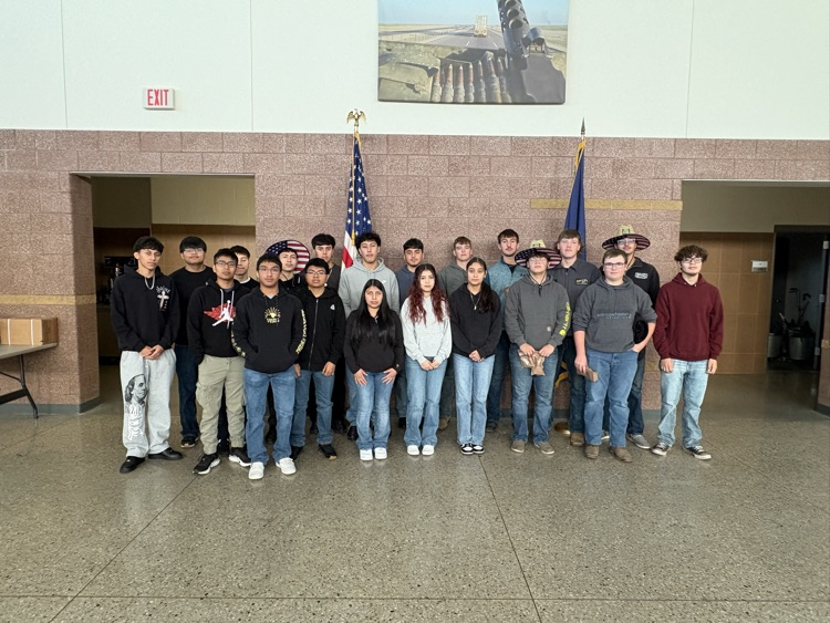 Students finishing a tour at the National Guard Armory.