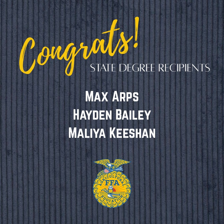 Congratulations to these three outstanding FFA members for earning the Nebraska State FFA Degree- the highest honor the state can award! 