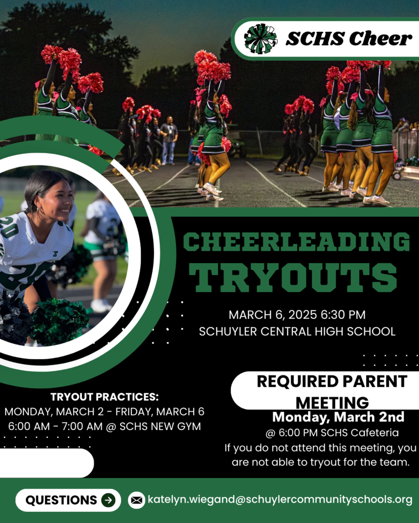 A flyer for cheerleading tryouts.