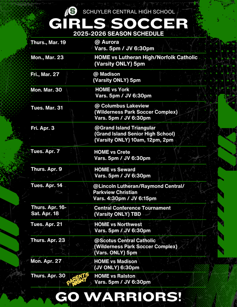 SCHS girls soccer schedule for the season