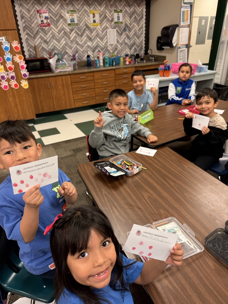 Kindergarten students learned about the life cycle of ladybugs today. They listened to a story and then created ladybug fingerprints. 🐞