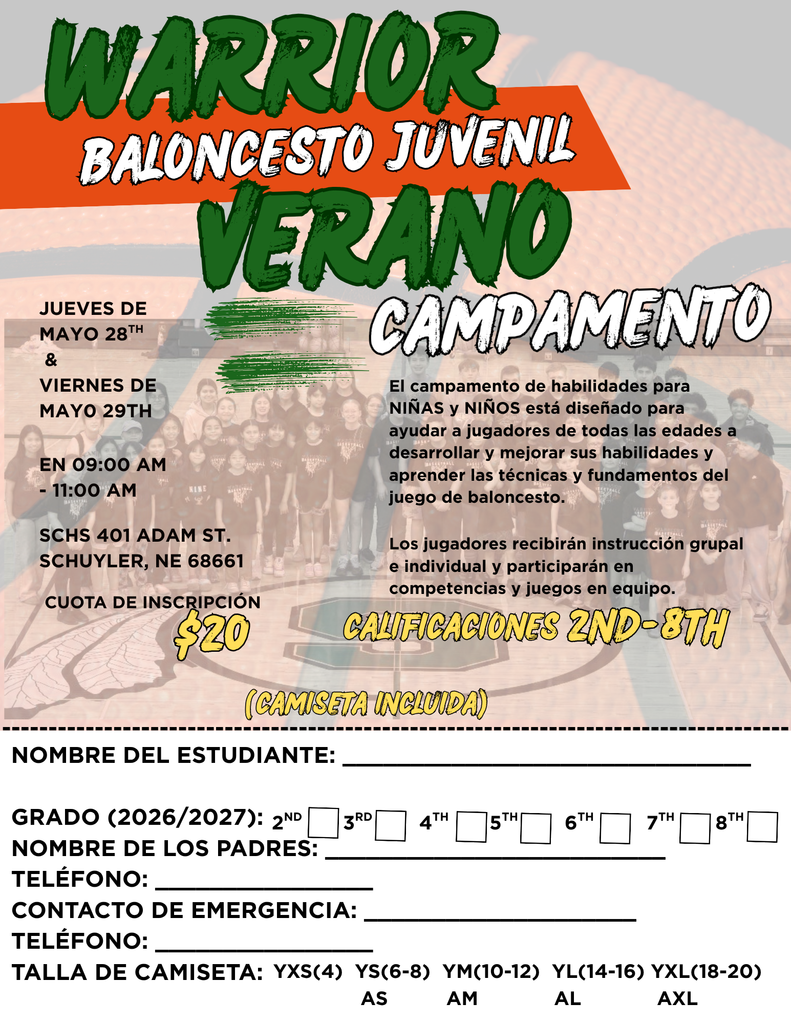 Warrior Youth Basketball Camp Form - Spanish