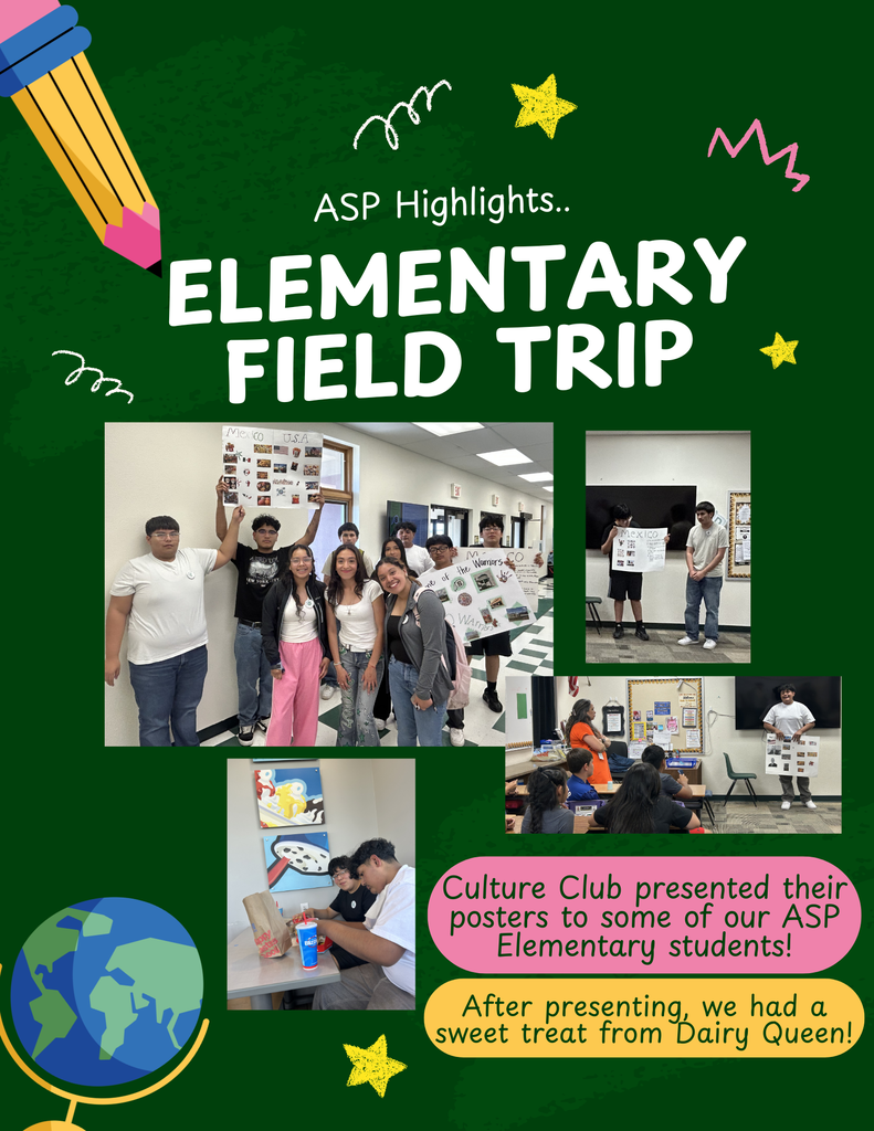 Culture, confidence, and a sweet ending! 🎨📚🍦 Our high school students had an amazing time visiting the elementary school to present the posters they created in Culture Club and share the meaning behind them with younger students. We wrapped up the day with a fun trip to Dairy Queen for a well-deserved sweet treat! So proud of our students for being positive role models and sharing their creativity with other students!