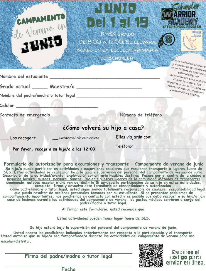 Application for June summer camp