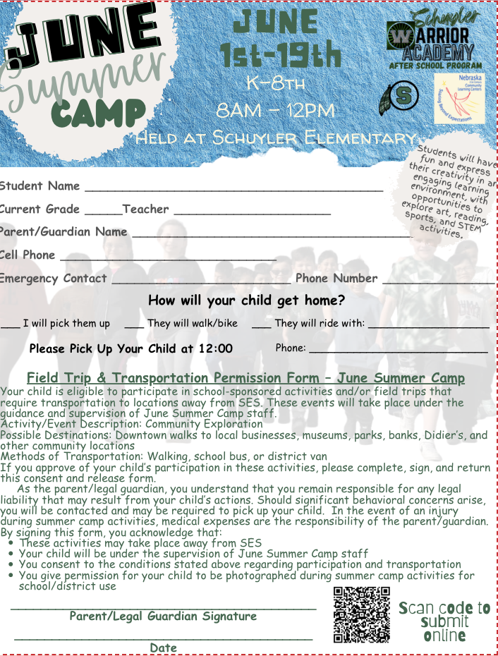 Application for June summer camp