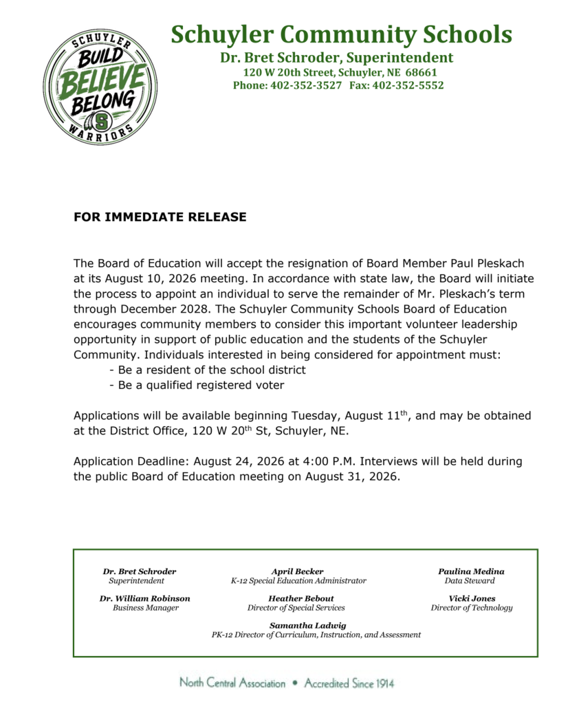 applications for a new school board member