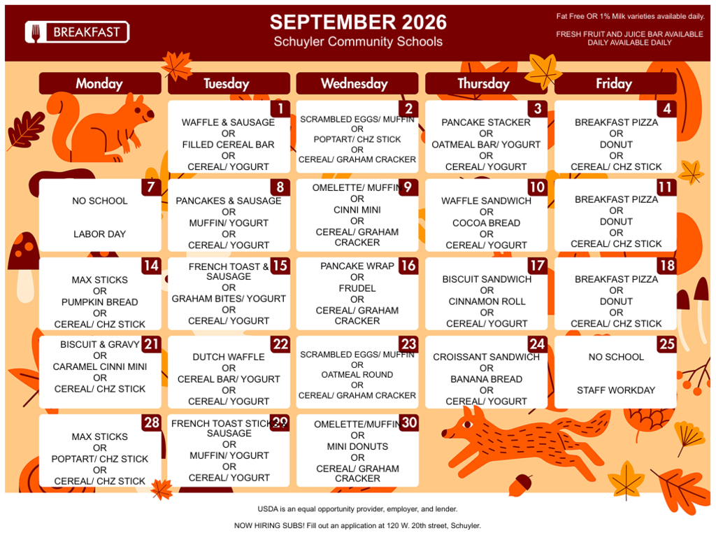 September Breakfast Menu