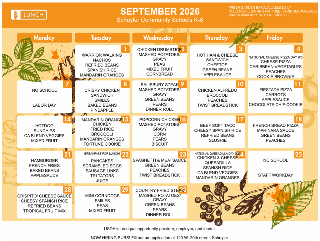September Lunch Menu