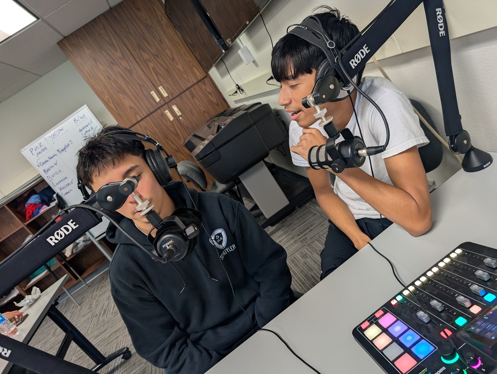 students learning all about podcasting today using industry grade equipment!