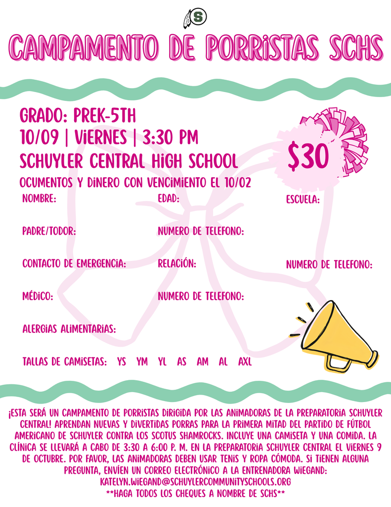 Spanish flyer for kids cheer camp