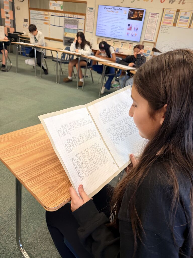 Ending the quarter with a Reading Café! Our 6th graders Writing class enjoyed reading each other’s personal narratives and leaving thoughtful, encouraging feedback while celebrating each writer’s unique voice.