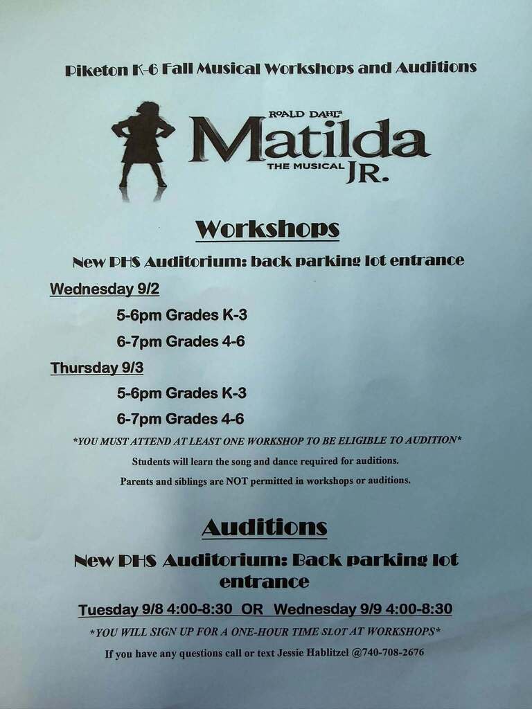 Matilda Jr. Auditions Information