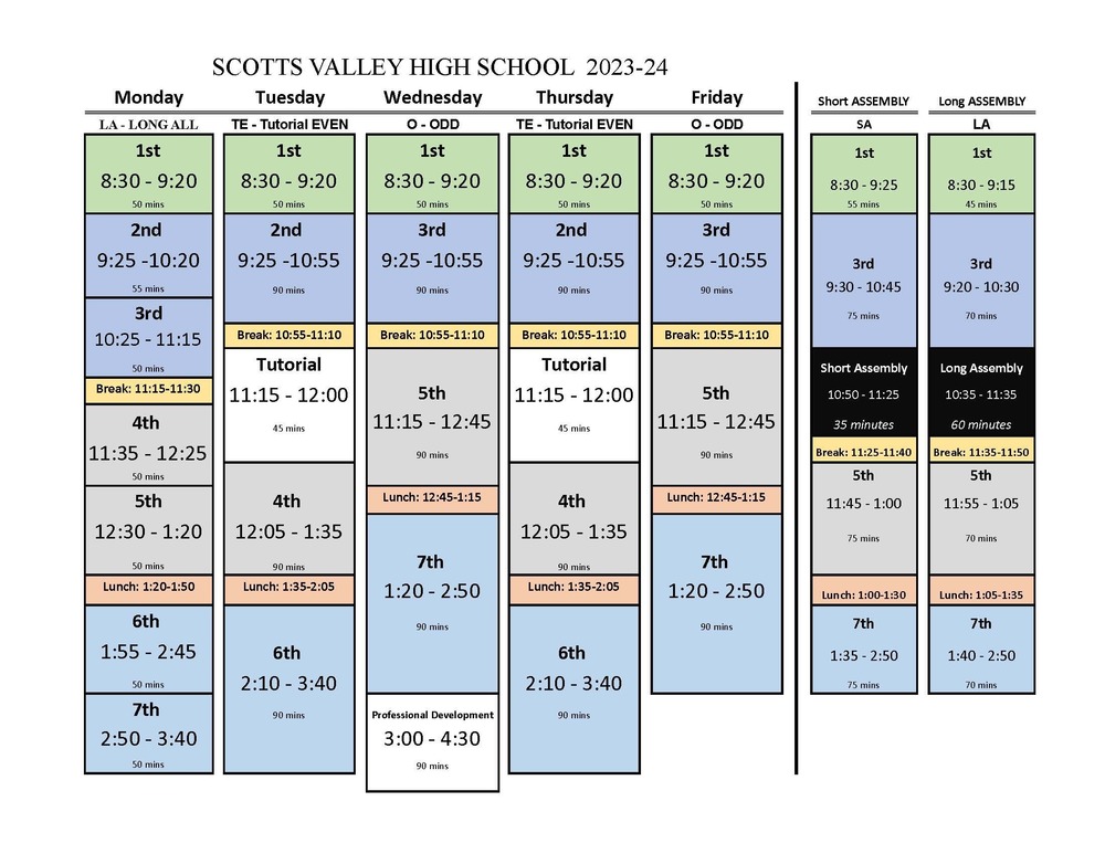 2023 24 Bell Schedule Scotts Valley High School
